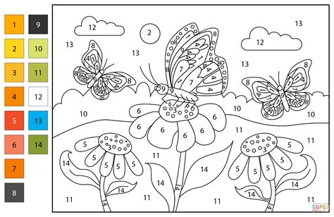 Butterfly Color By Number Free Printable Coloring Pages