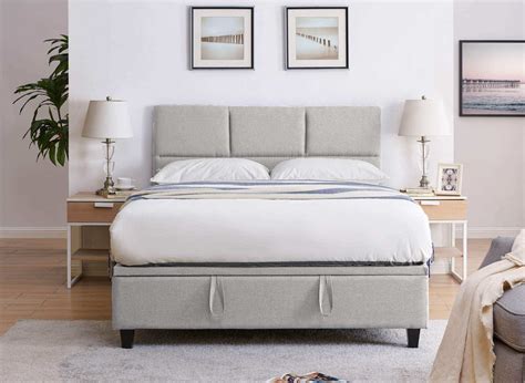 Lit Coffre Contemporain Avec Le Sommier Relevable En Tissu Gris X