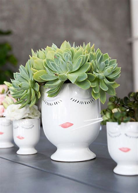 Divine Face Vase Planter Artificial Bedding Plants