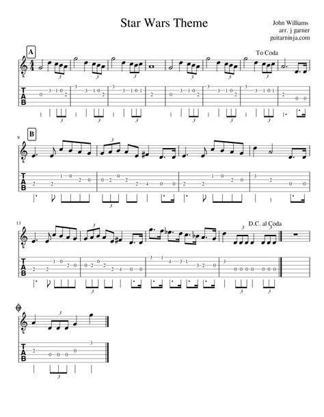 Star Wars Theme Standard Notation And Guitar Tab Guitar Ninja Lessons