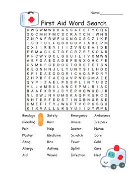 First Aid Word Search Worksheet By Lailabee Tpt