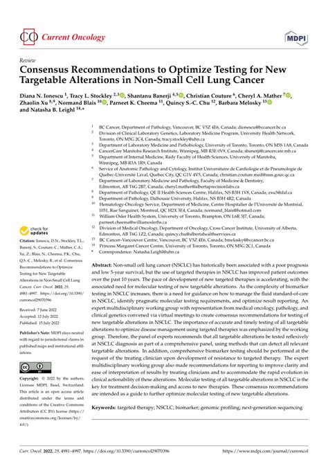 Pdf Consensus Recommendations To Optimize Testing For New Targetable Alterations In Non Small