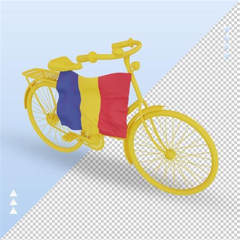 3d bycycle day bandeira da romênia renderizando a vista direita PSD