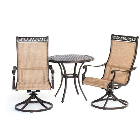 Hanover Manor 3 Piece Round Patio Bistro Set With Sling Back Swivel Chairs Mandn3pcsw Bs The