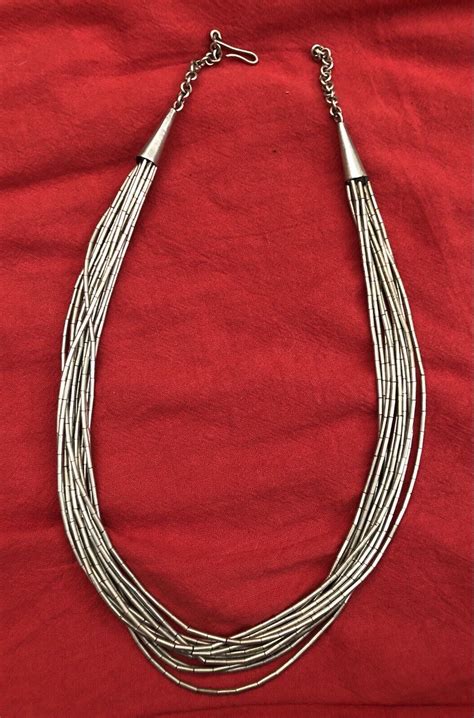 Navajo 13 Strand Liquid Silver Tubing Necklace Gem