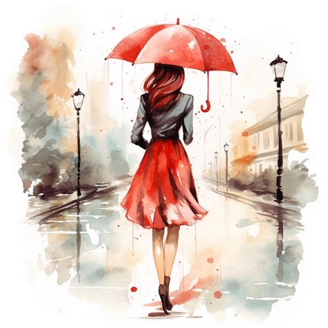 Premium Photo | Woman With Umbrella Clipart Watercolor Rain Clipart