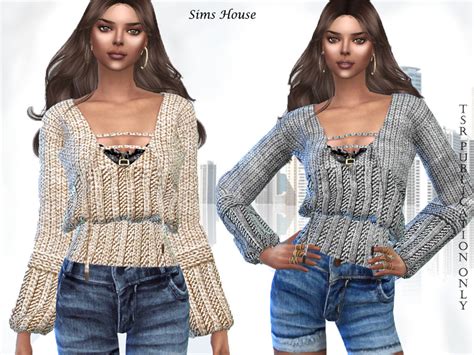 The Sims Resource Women S Blouse Knitted With Lacing