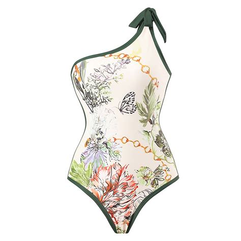 Dkinjom Women 1 Piece Swimwear Vintage Print Swimsuit Monokini Bikini 1