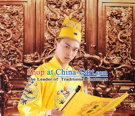 Ancient Chinese Palace Emperor Clothes And Hat Complete Set