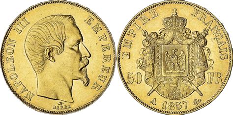 Frankreich 50 Francs 1857 A Münze Napoleon III Paris SS Gold KM