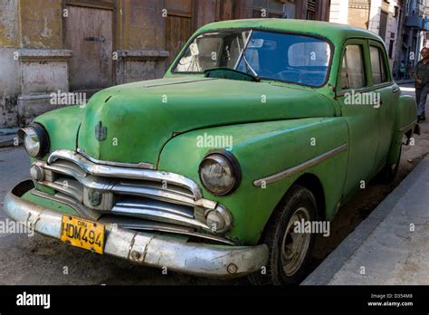 Old green american 1950's car Havana Cuba in backstreet in Havana Cuba ...