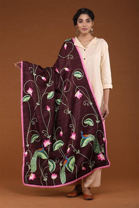 Label Pratham Handpainted Pichwai Dupattas Ghicha Silk Pichwai