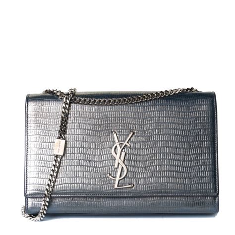 Saint Laurent Calfskin Crocodile Embossed Medium Classic Monogram Kate