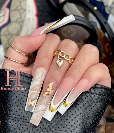 45 Best Prom Nails For 2022 Gold Butterfly And Marble Nails I Take You