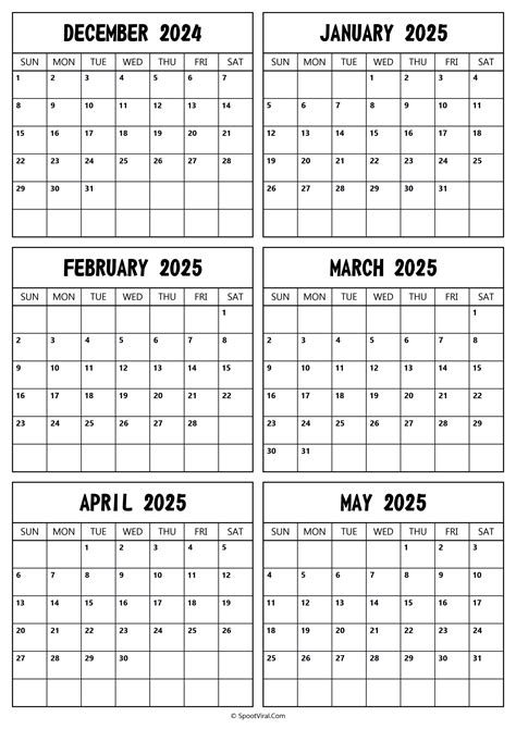 December 2024 To May 2025 Calendar Templates Spootviral