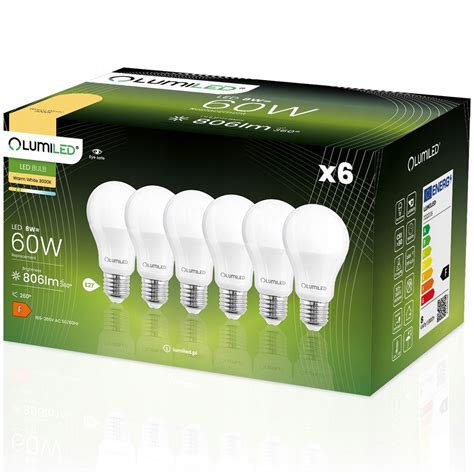 6x Żarówka LED E27 8W 60W 806lm 3000K CIEPŁA BIAŁA PREMIUM EMC2