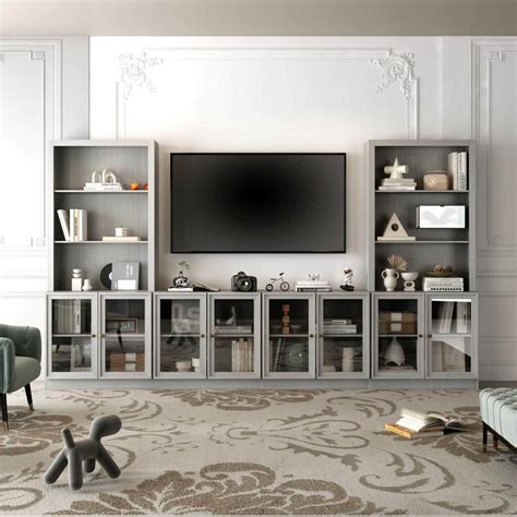 Reviews For FUFU GAGA Gray Wood TV Console Stand 4 Piece Entertainment