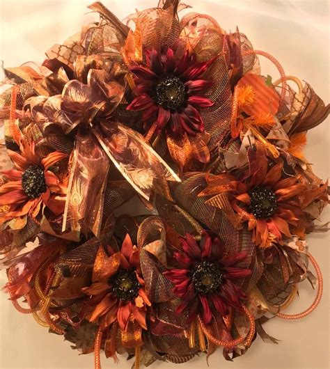 Fall Deco Mesh Wreath With Sunflowers Fall Deco Mesh Fall Deco Mesh