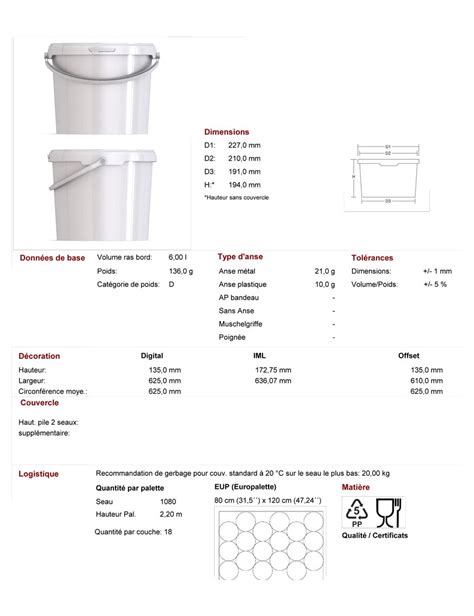 Lot De Seaux De Litres Avec Couvercles