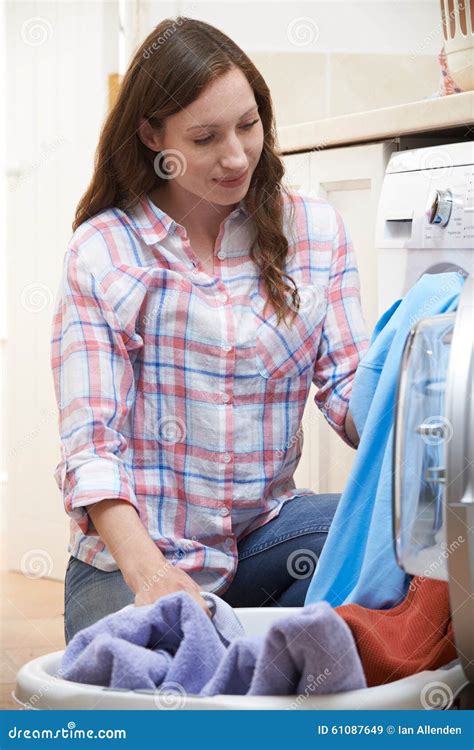 Woman Doing Laundry At Home Stock Image Image Of Female Working