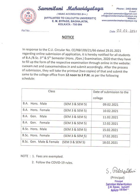 Notice For C U Examination Form Fill Up Of B A B Sc 3rd And 5th