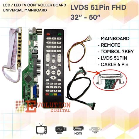 Jual Universal LED LCD Tv Board Paket Mainboard LVDS 51pin FHD 32