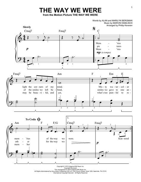 The Way We Were Arr Phillip Keveren Sheet Music By Barbra Streisand Easy Piano Download 3