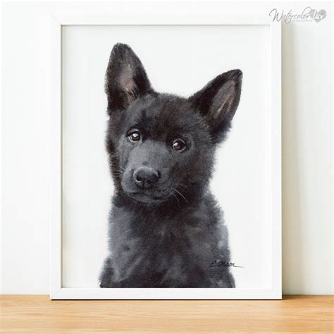 Watercolor Puppy Black German Shepherd Puppy Prints Puppy Etsy