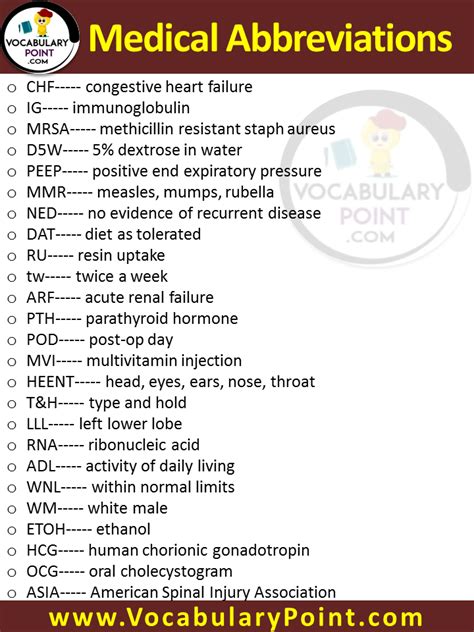 List Of All Medical Abbreviations Pdf Common Medical Abbreviations Vocabulary Point