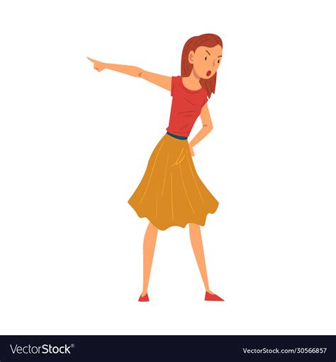 Angry Woman Character Standing And Pointing Vector Image