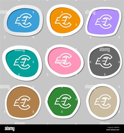 Euro EUR icon symbols. Multicolored paper stickers. Vector illustration ...