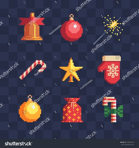 Pixel Art Christmas Icons Set Set Stock Vector Royalty Free 749818516 Shutterstock