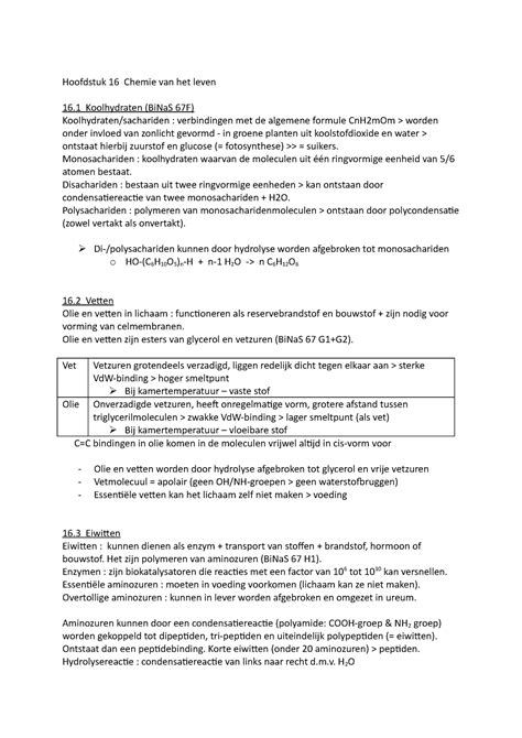 Hoofdstuk 16 Hoofdstuk 16 Chemie Van Het Leven 16 Koolhydraten BiNaS