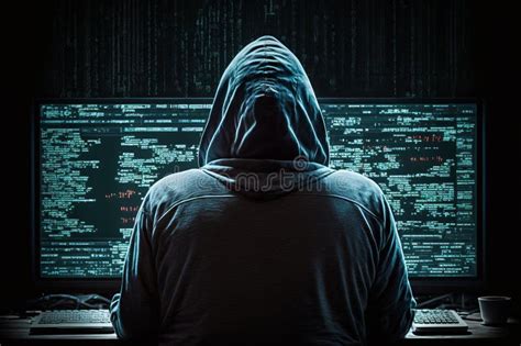 A Hacker Sitting In Front Of Multiple Computer Screens Ai Stock