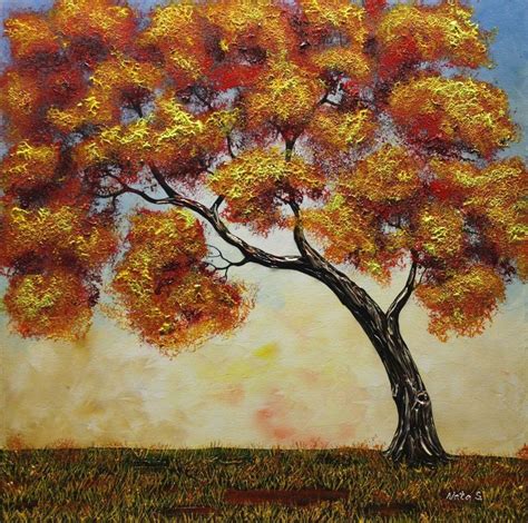 Oak Tree Painting Fall Tree Painting Impasto Landscape Art X