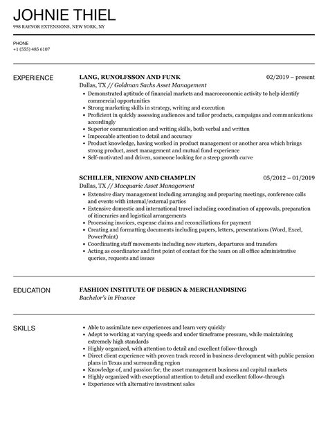 Asset Management Resume Samples Velvet Jobs