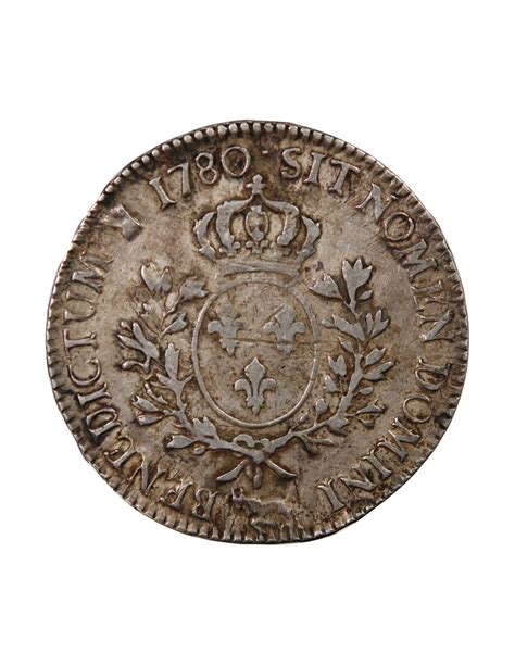 LOUIS XVI ÉCU ARGENT AUX BRANCHES D OLIVIER 1780 PAU Argent TTB