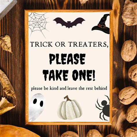 Trick Or Treat Sign Please Take One Halloween Trick Or Treat Sign