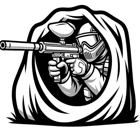 Jugador de paintball se esconde y apunta con su arma de paintball