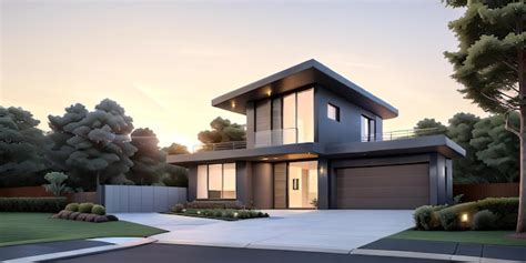 Premium AI Image A Modern House With A Driveway In Front Of It