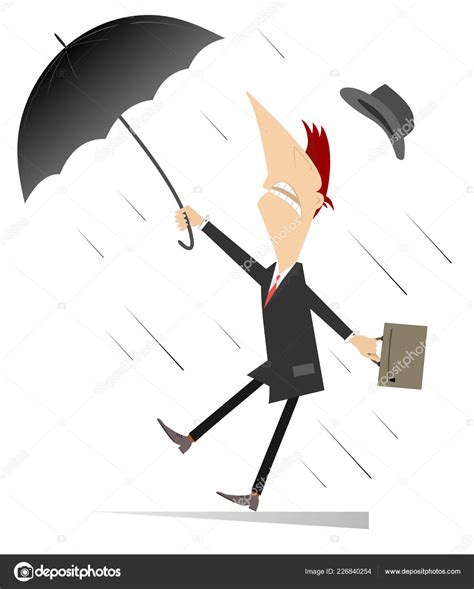 Strong Wind Rain Man Umbrella Isolated Illustration Whirlwind Rain Man