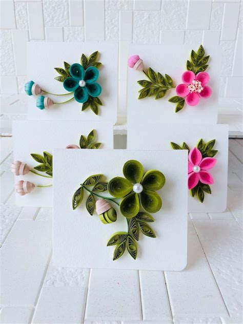 Set Of 5 Quilling Blank Card Set With Boxed Envelopes Greeting Card Pack Note Card Pack Blank