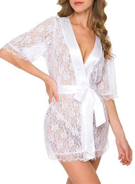 Corafritz Women Wrap Tops Lingerie Lace Kimono Robe Deep V Neck