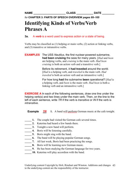 Identifying Kinds Of Verbs Verb Phrases A