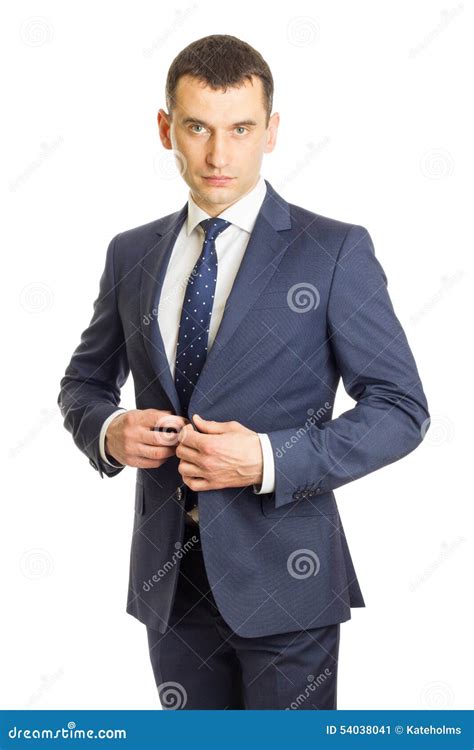 Businessman Buttoning His Suit Jacket Stock Image Image Of Elegant