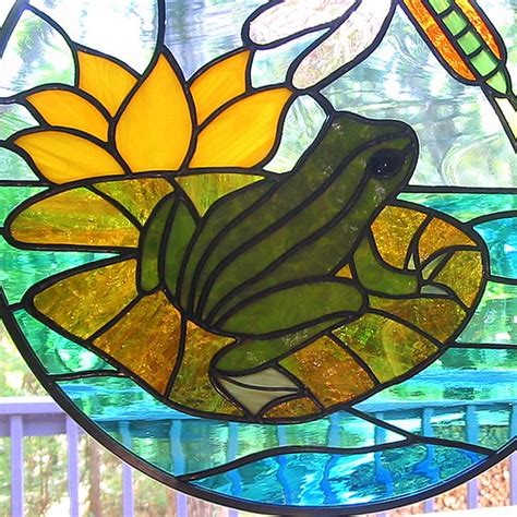 Frog And Dragonfly Round Stained Glass Suncatcher 3 Flickr