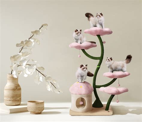 EDEN Wood Floral Cat Tree Tower Wooden Cat Tower Modern Cat Climbing