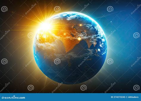 A Sunlit Globe Against A Blue Sky With Rays Of Light Illuminating The