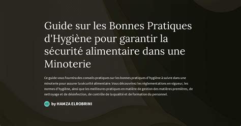 Guide sur les Bonnes Pratiques d Hygiène pour garantir la sécurité