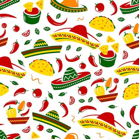 Premium Vector Mexican Taco Nacho And Sombrero Seamless Pattern